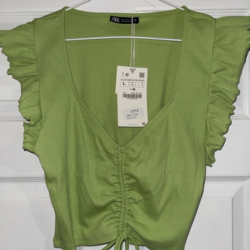 Zara Light Green Ruffle Crop Top